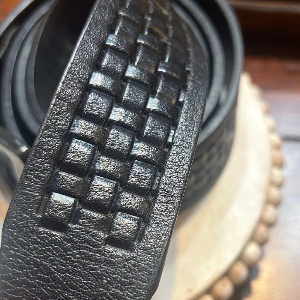 Men's Black Woven Leather Belt
